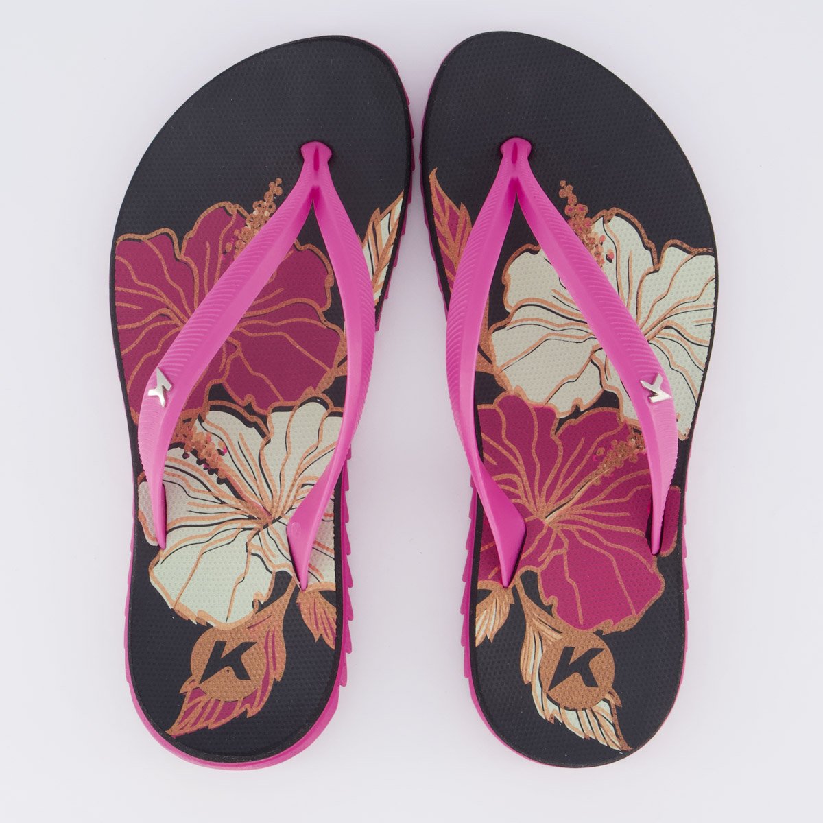 Chinelo Kenner Ibiza Hibisco Feminino Preto Rosa 1