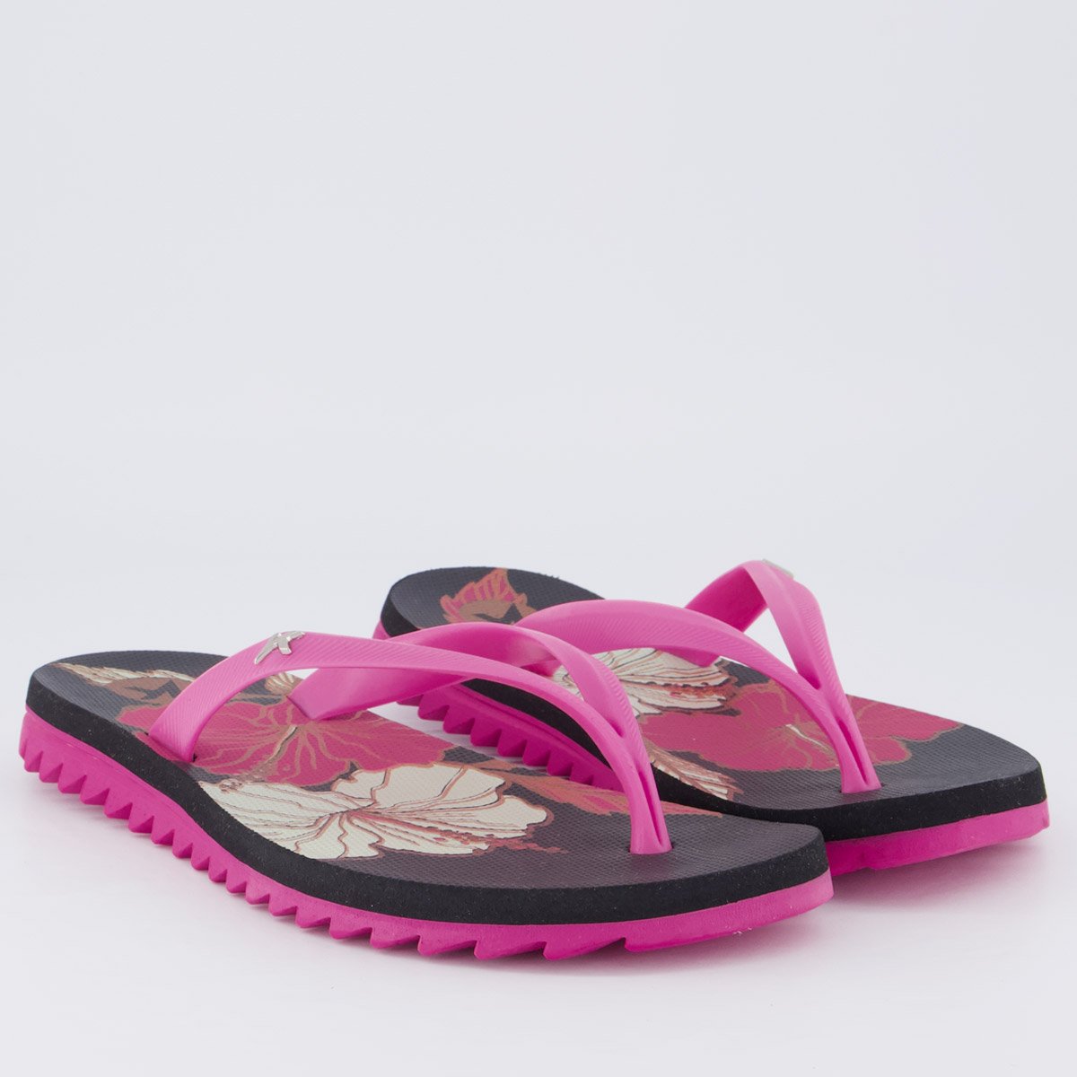 Chinelo Kenner Ibiza Hibisco Feminino Preto Rosa 3