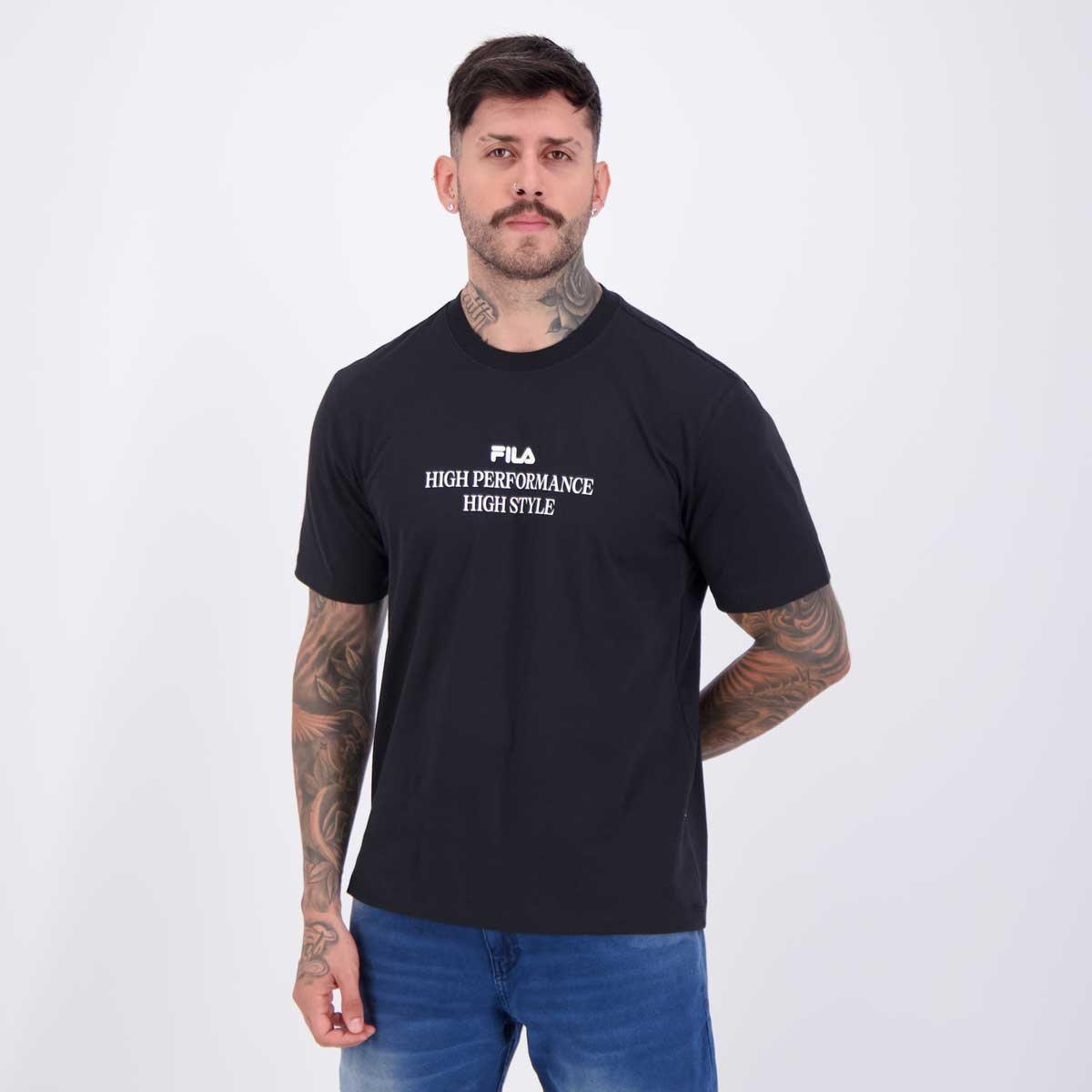 Camiseta Fila Comfort High Style Letter Preta e Branca Preto/Branco 3