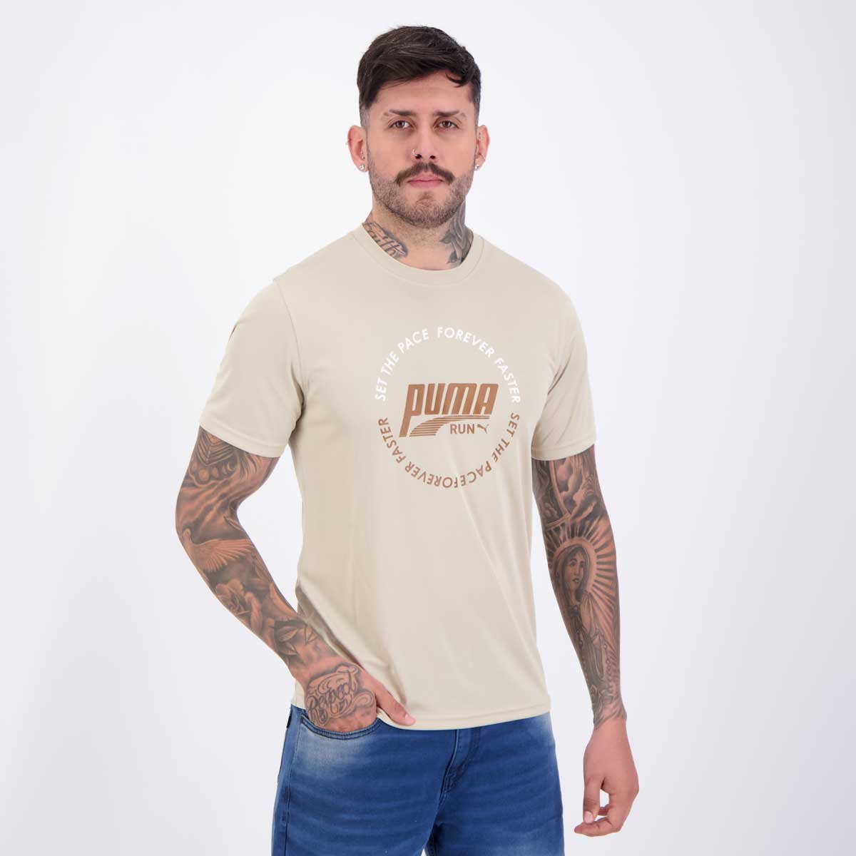 Camiseta Puma Graphic Run Emblem Tee Bege Bege 2