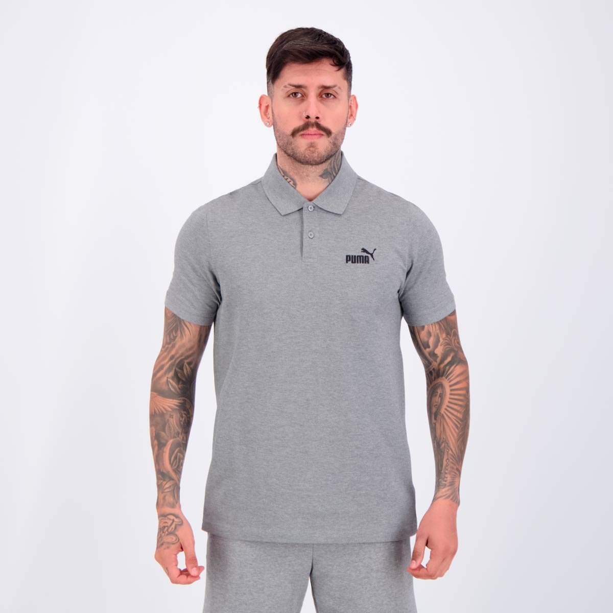 Polo Puma Essentials No. 1 Logo Pique Cinza
