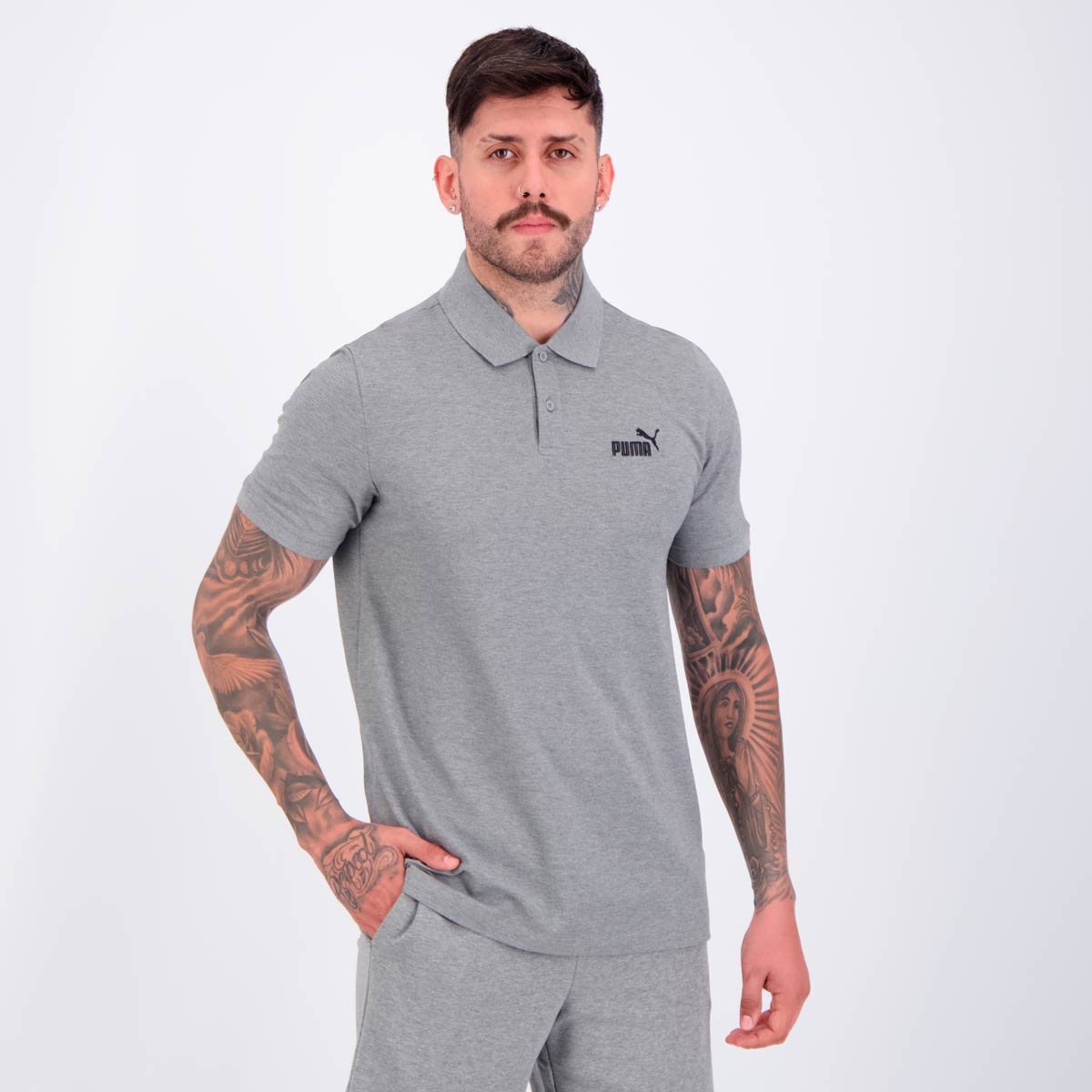Polo Puma Essentials No. 1 Logo Pique Cinza Cinza 2