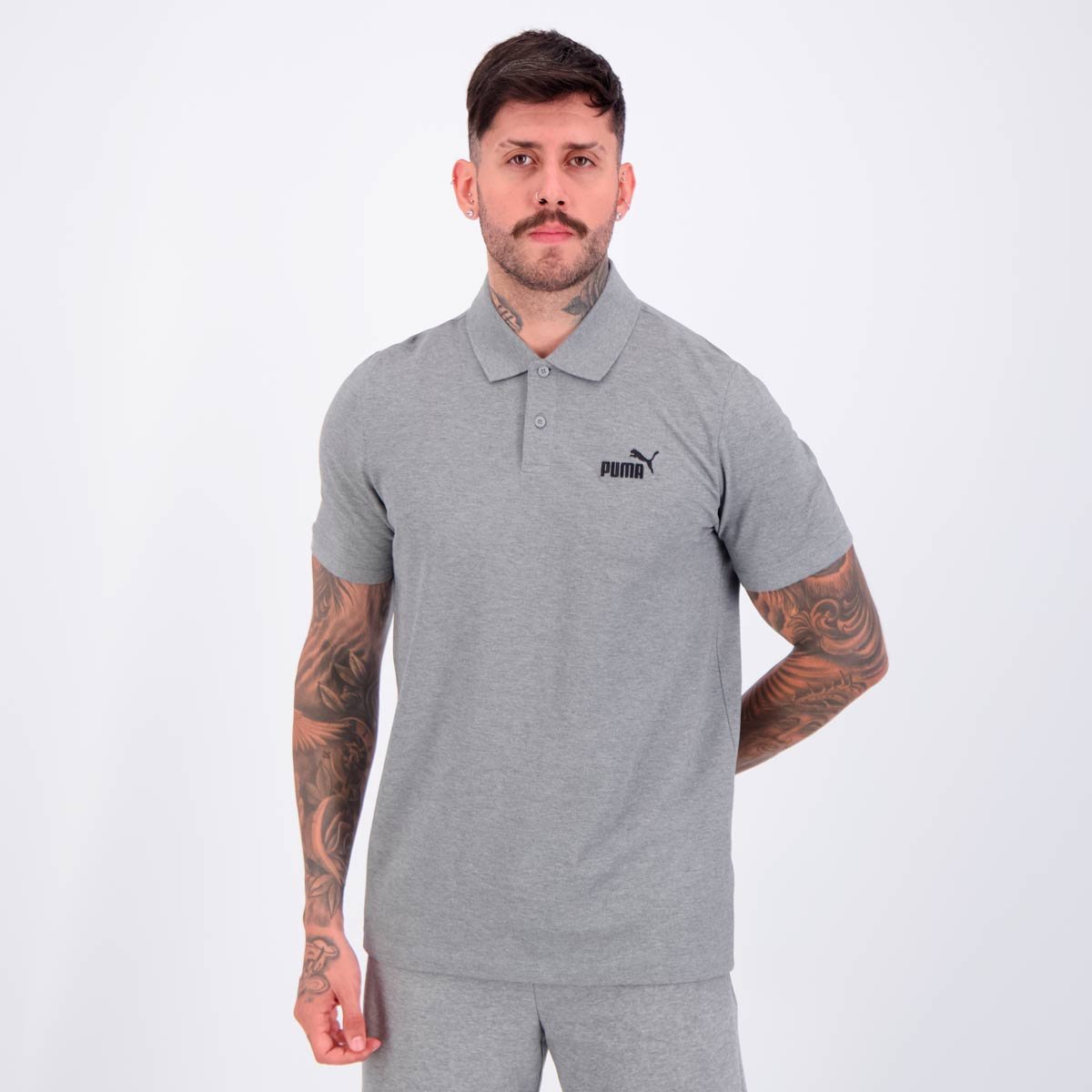 Polo Puma Essentials No. 1 Logo Pique Cinza Cinza 3
