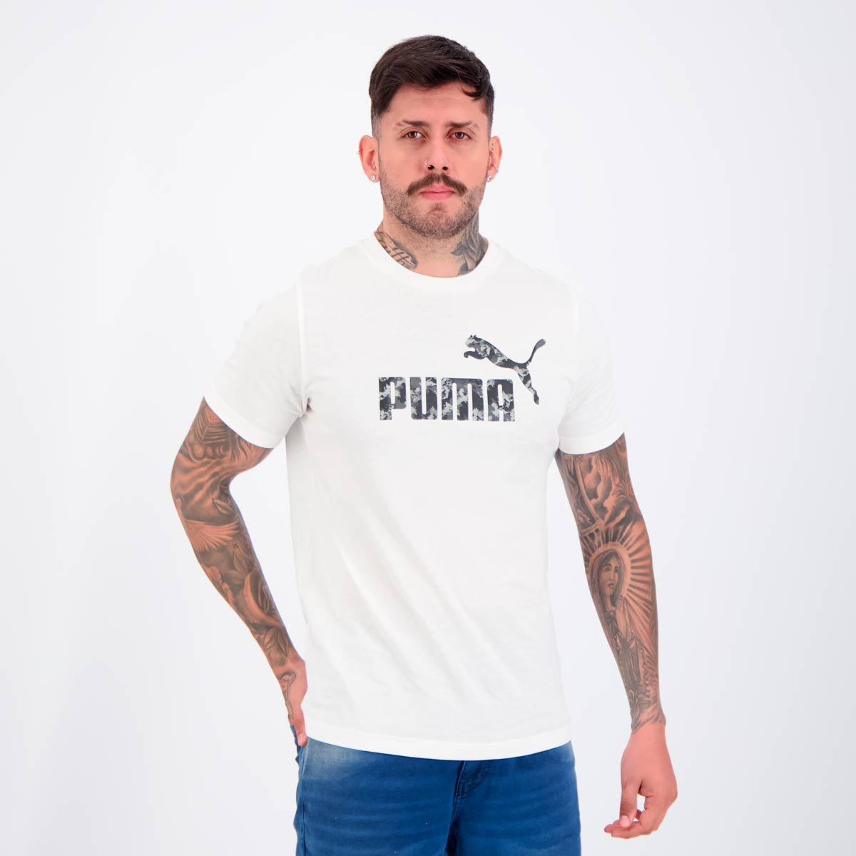 Camiseta Puma Essentials Camo Tee Branca Branco 2