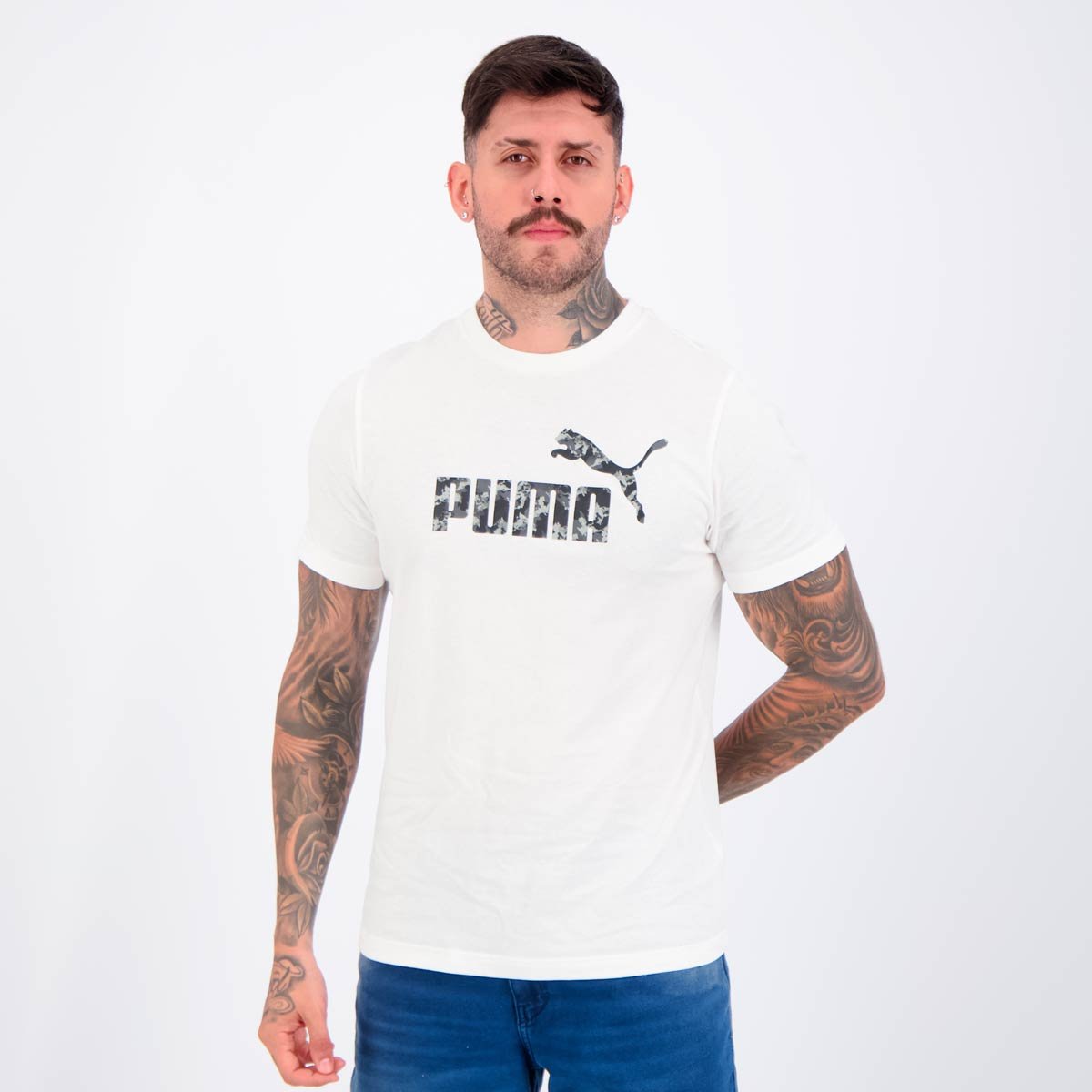 Camiseta Puma Essentials Camo Tee Branca Branco 3