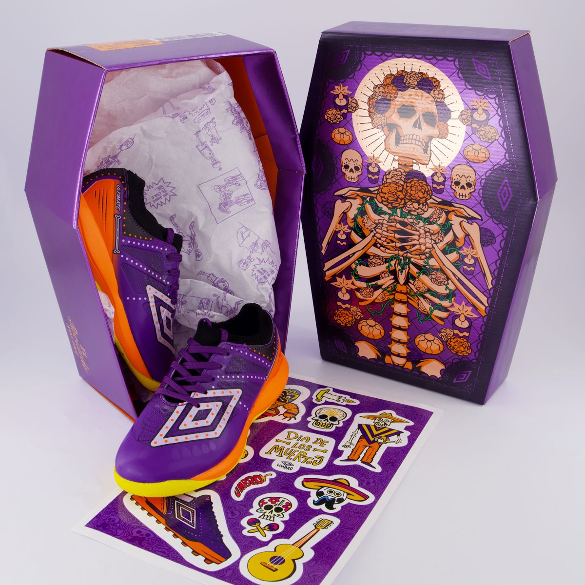 Chuteira Umbro Ultimate JR Día de Los Muertos Futsal Juvenil Roxa Roxo 2