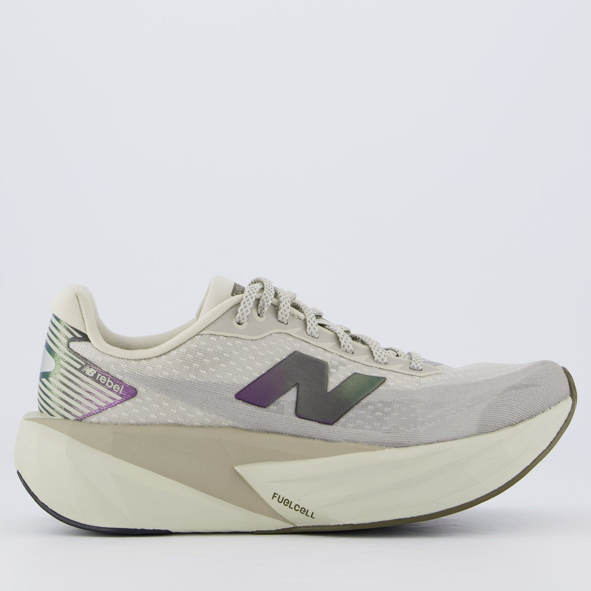 Tênis New Balance Fuelcell Rebel V5 Feminino Cinza e Roxo Bege 1