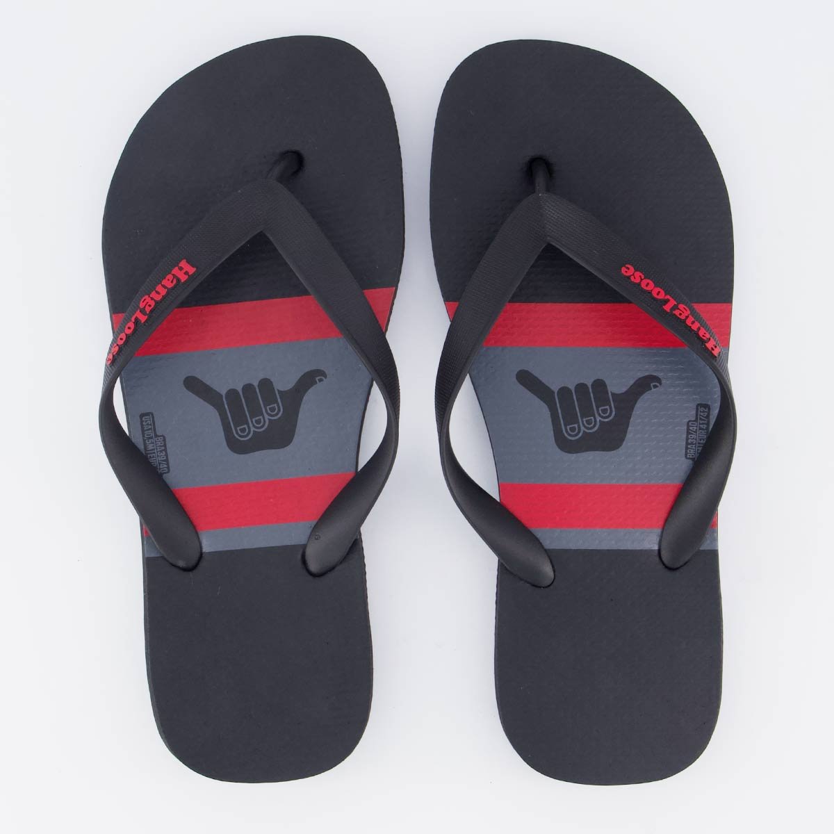Chinelo Hang Loose HLFM0028 Preto e Vermelho