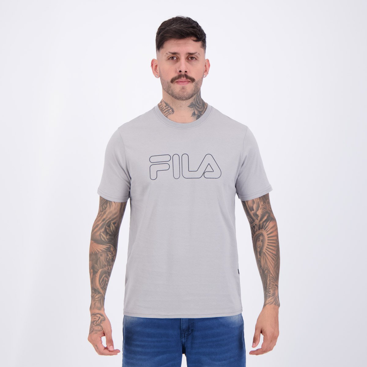 Camiseta Fila Regular Letter Outline Cinza