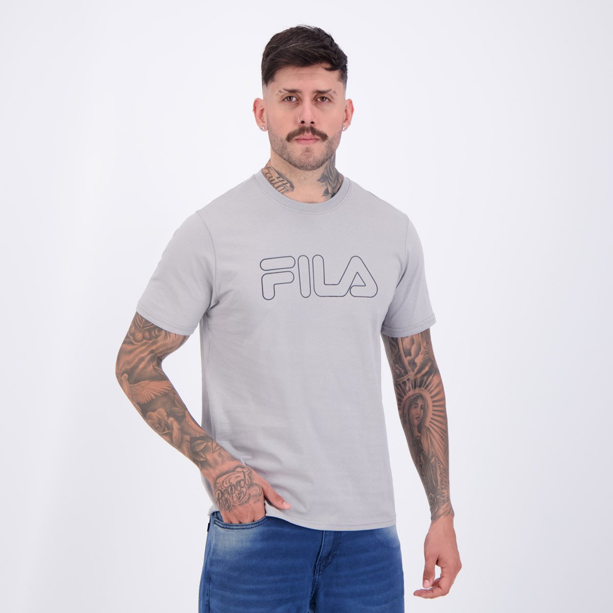 Camiseta Fila Regular Letter Outline Cinza Cinza 2