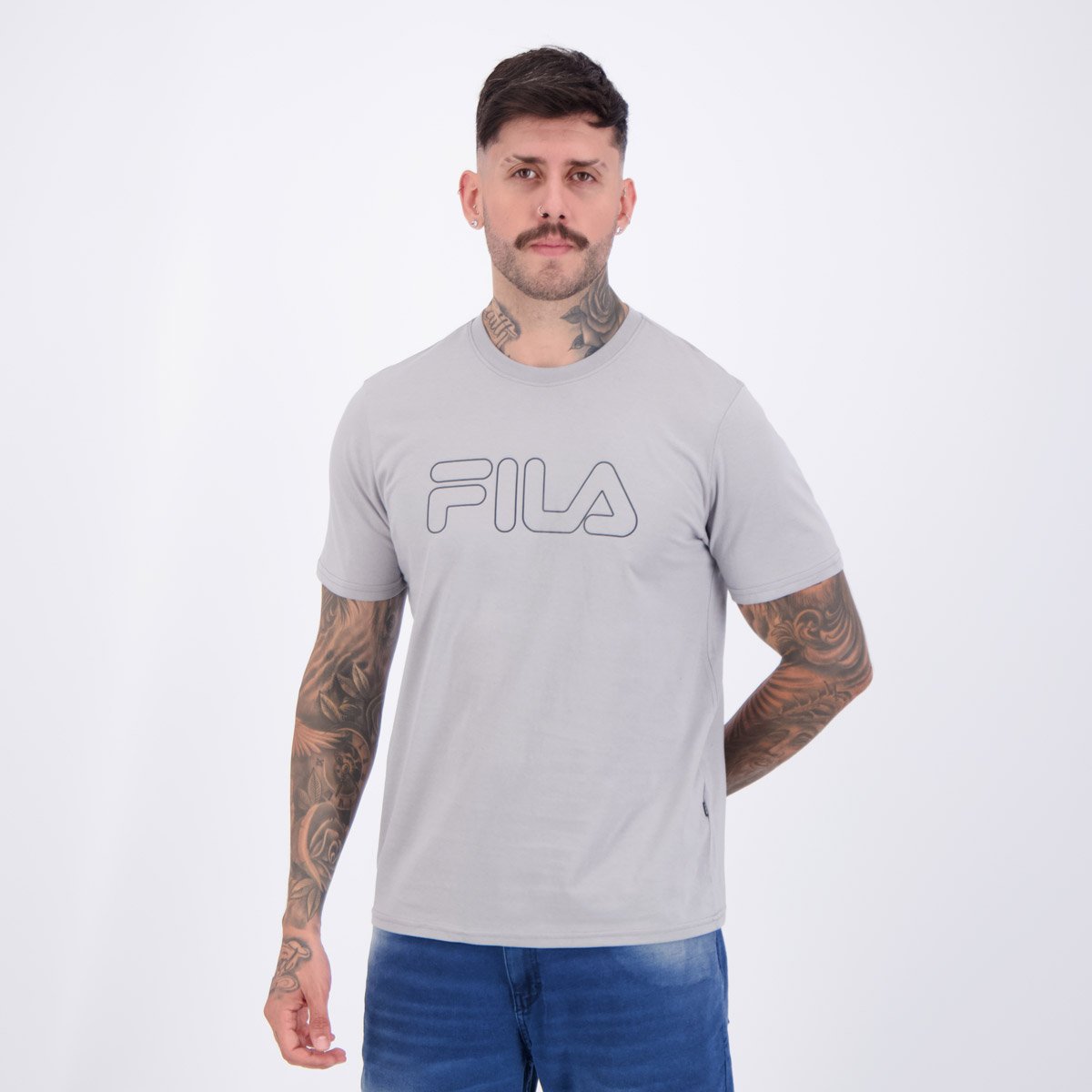 Camiseta Fila Regular Letter Outline Cinza Cinza 3