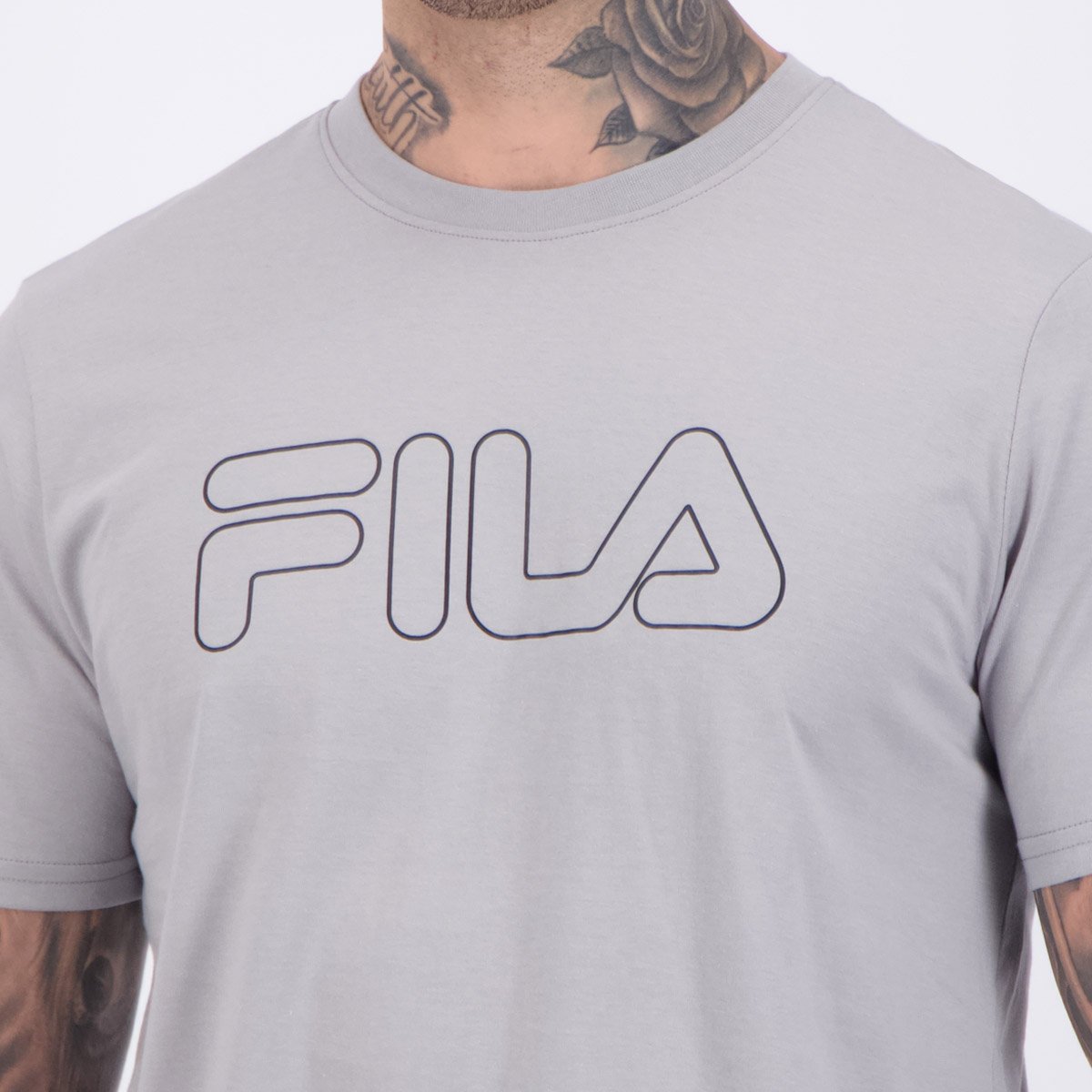 Camiseta Fila Regular Letter Outline Cinza Cinza 5