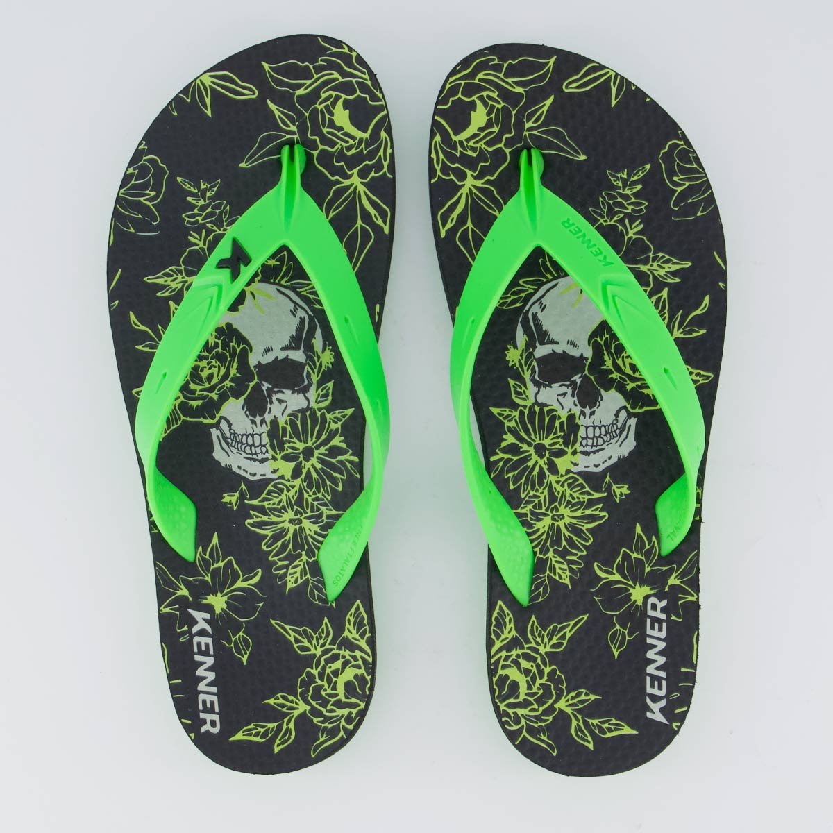 Chinelo Kenner Summer Skull Florido Preto e Verde