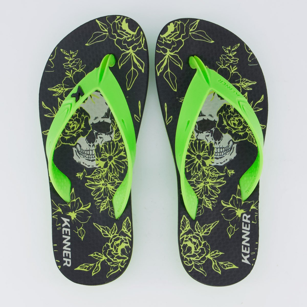 Chinelo Kenner Summer Skull Florido Feminino Preto e Verde