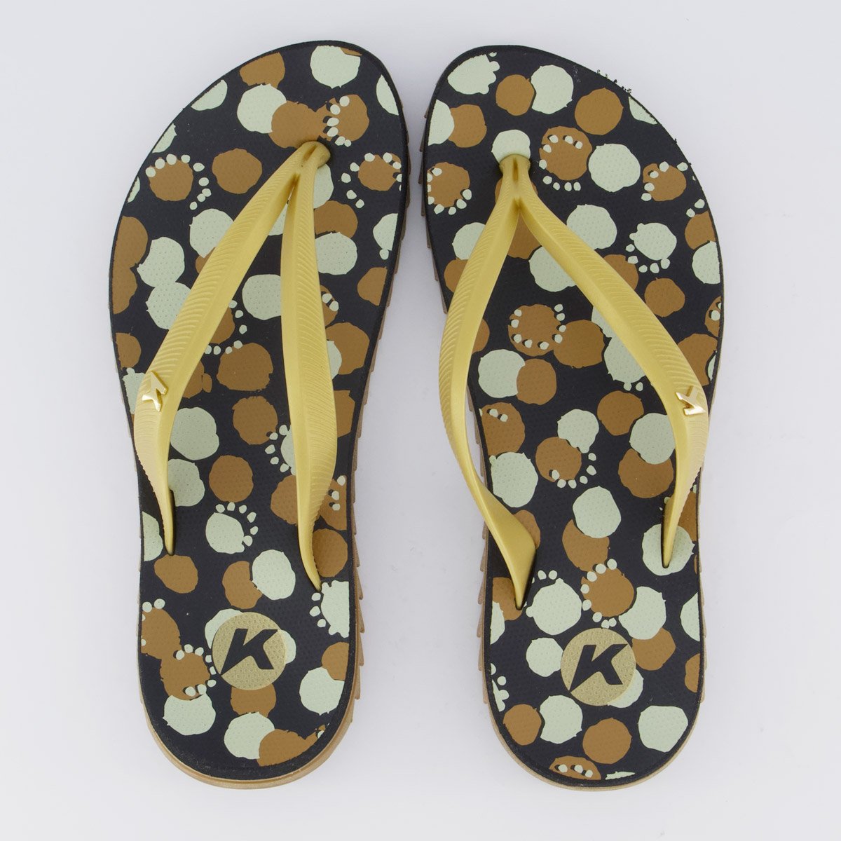 Chinelo Kenner Ibiza Polka Feminino Preto e Dourado