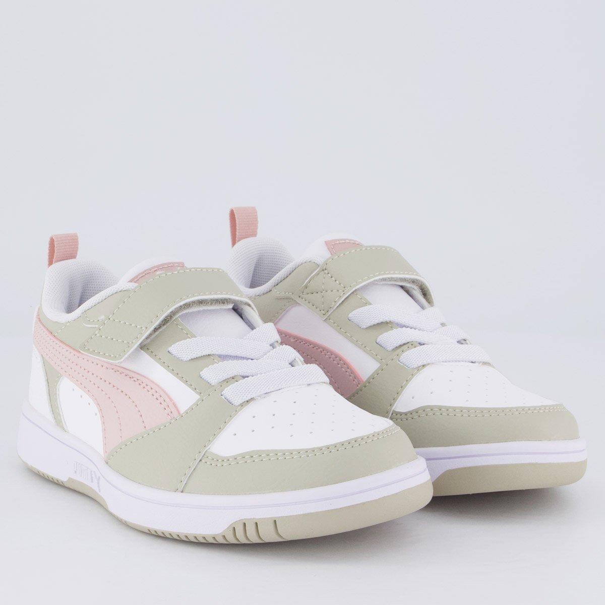 Tênis Puma Rebound V6 LO Juvenil Branco e Bege Branco 2