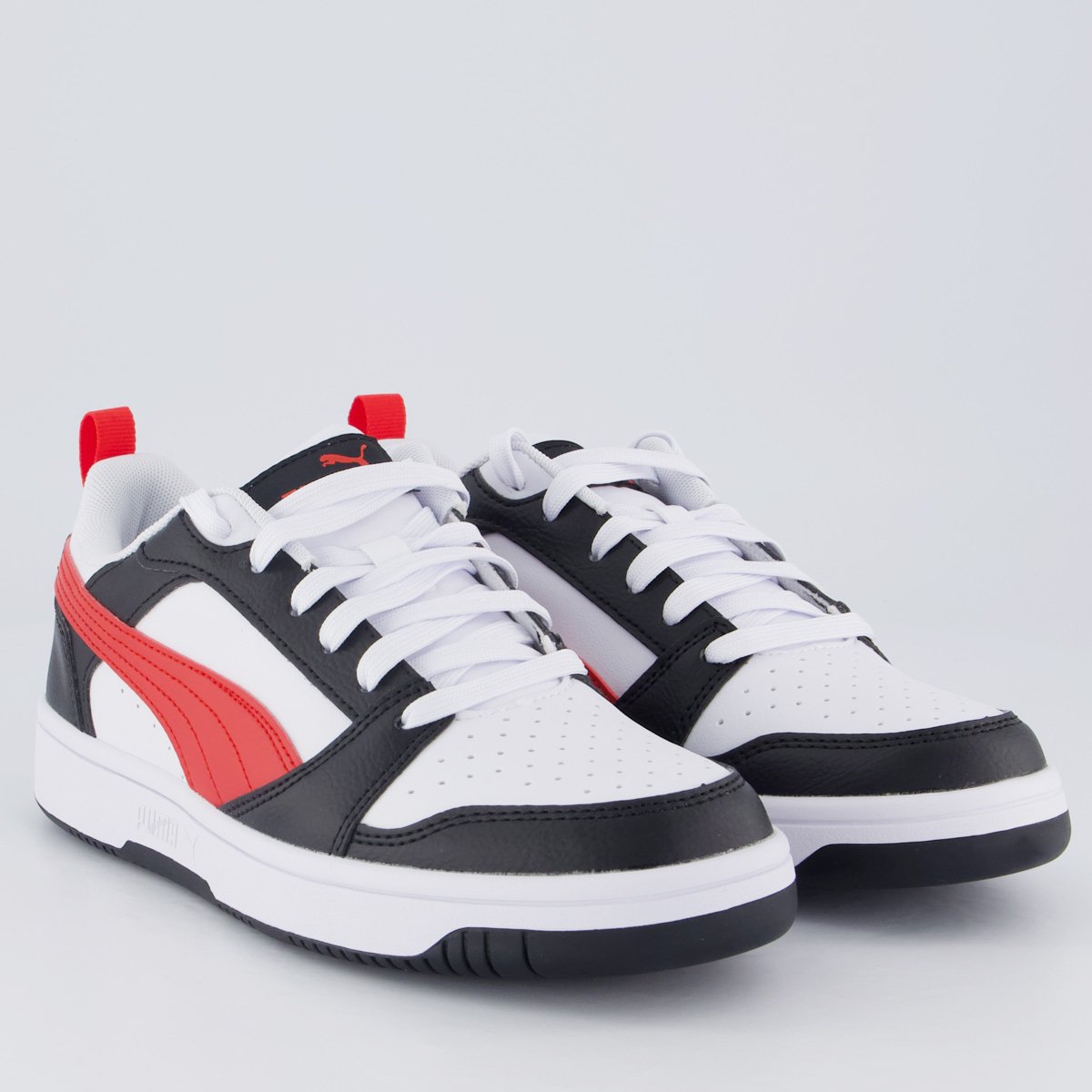 Tênis Puma Rebound V6 Juvenil Branco e Preto Branco 2