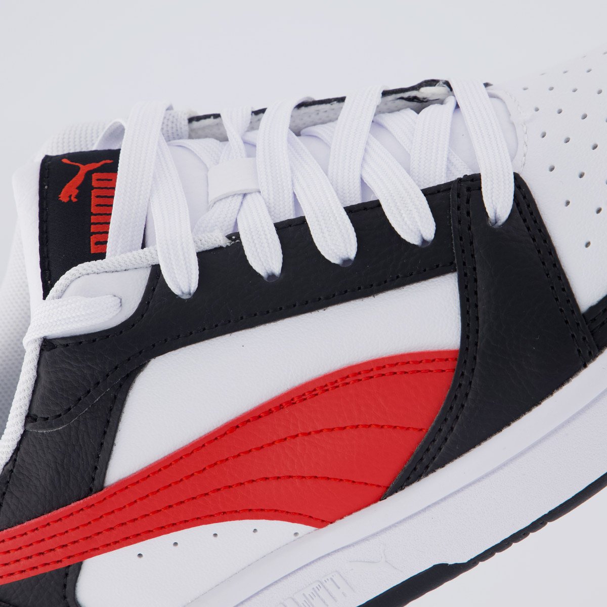 Tênis Puma Rebound V6 Juvenil Branco e Preto Branco 7