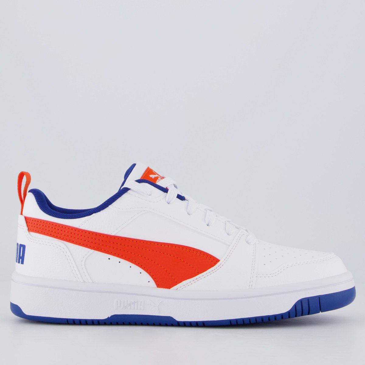 Tênis Puma Rebound V6 Juvenil Branco e Vermelho