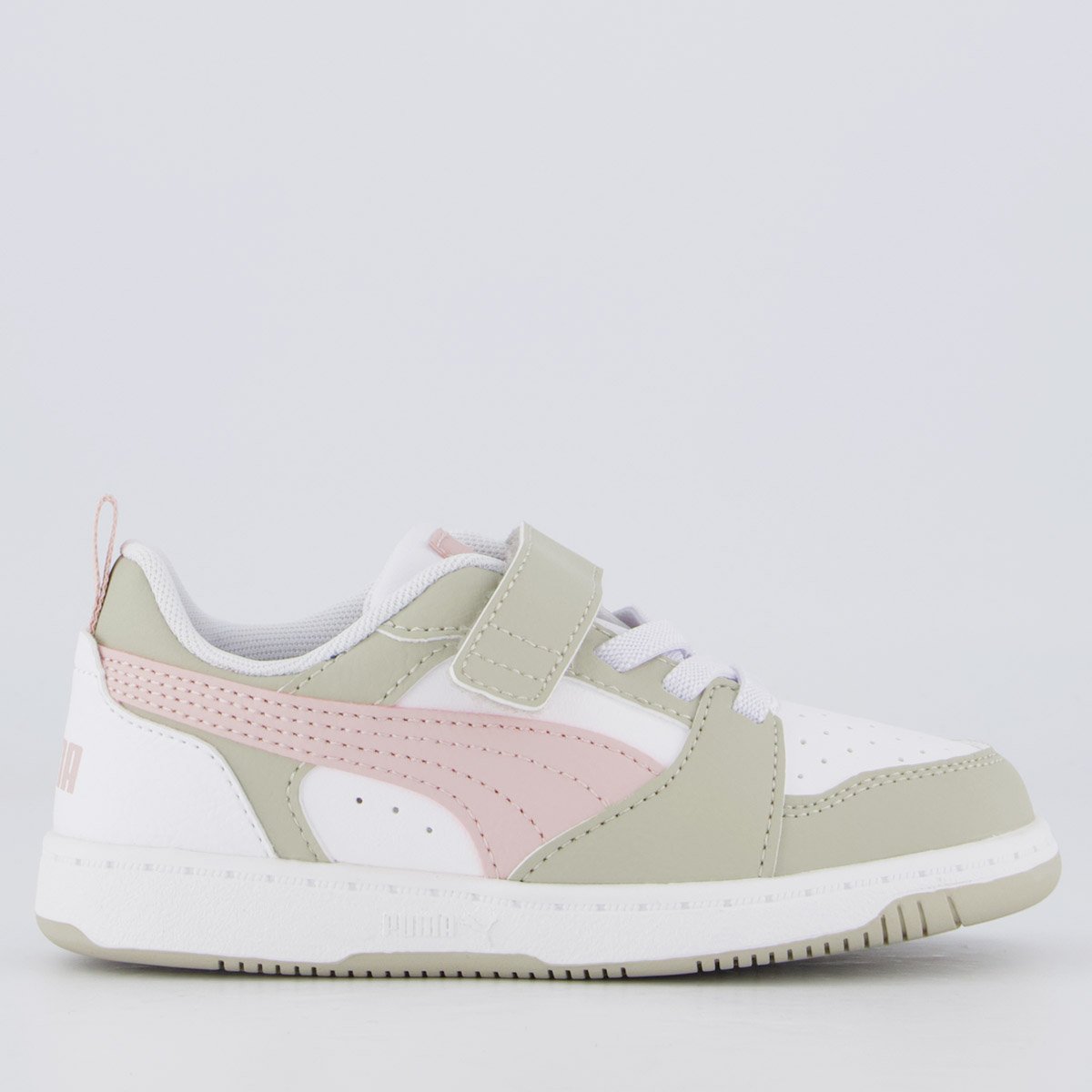 Tênis Puma Rebound V6 LO Infantil Branco e Bege