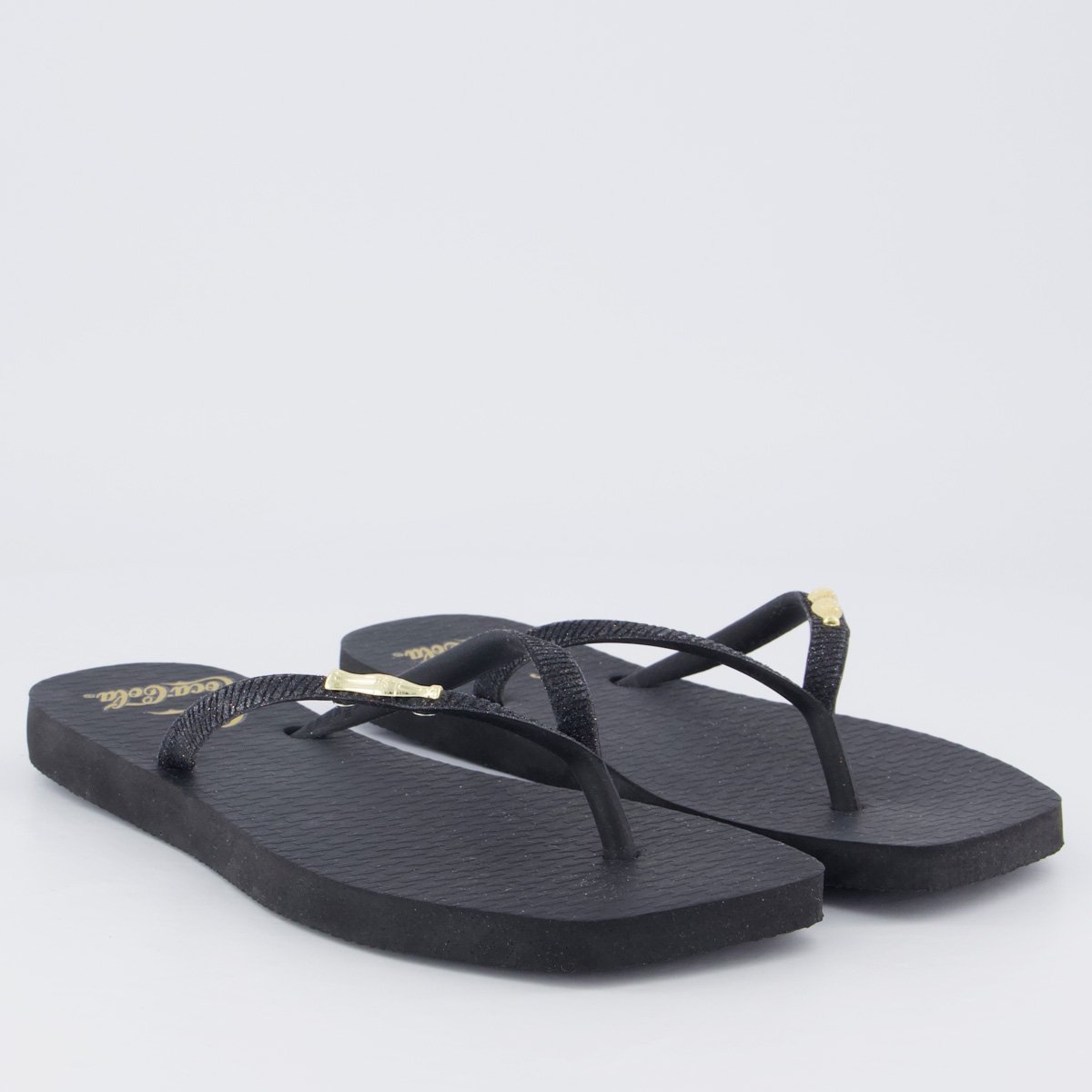 Chinelo Coca Cola Square C Gold Feminino Preto Preto 3