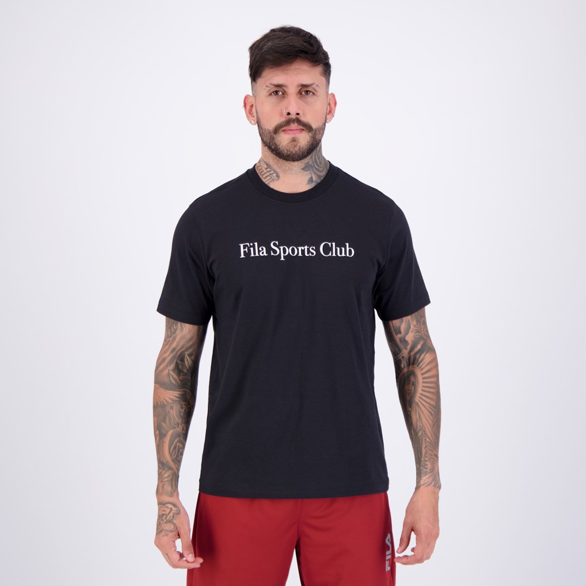 Camiseta Fila Regular Sport Club Letter Preta e Branca