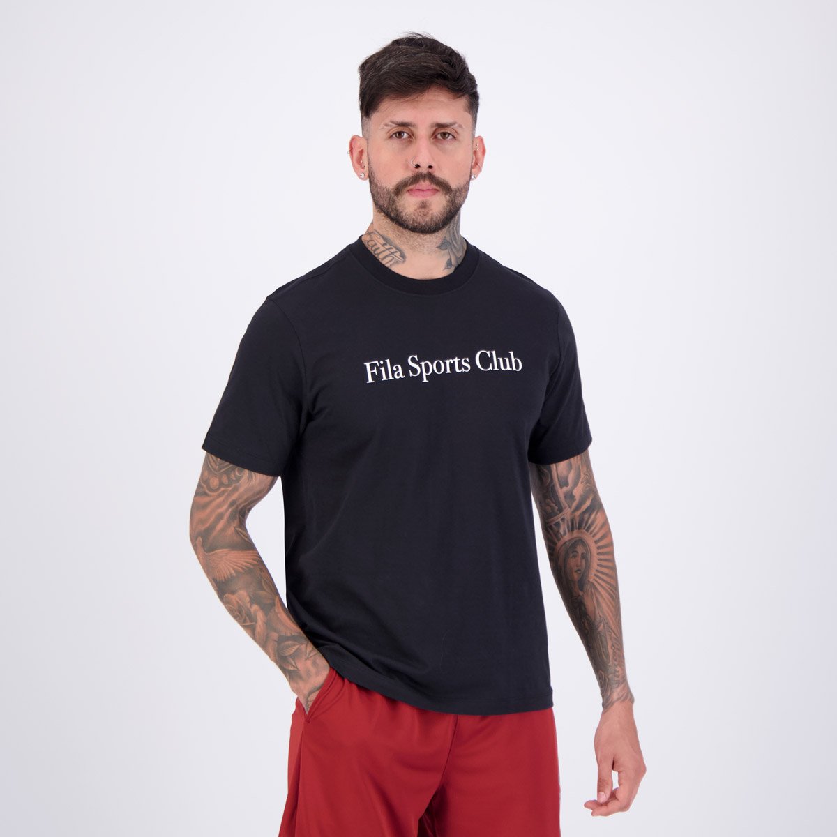 Camiseta Fila Regular Sport Club Letter Preta e Branca Preto 2