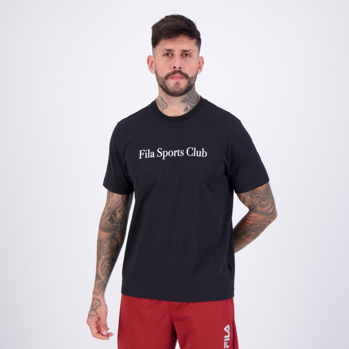 Camiseta Fila Regular Sport Club Letter Preta e Branca Preto 3