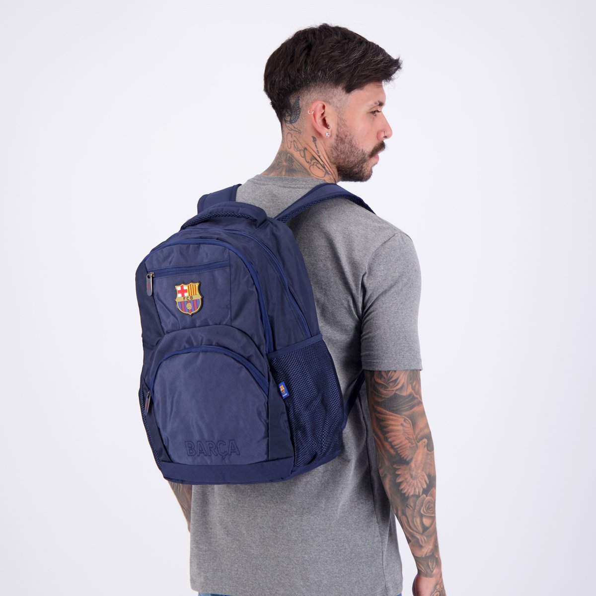 Mochila Barcelona Esportiva Cinza e Marinho