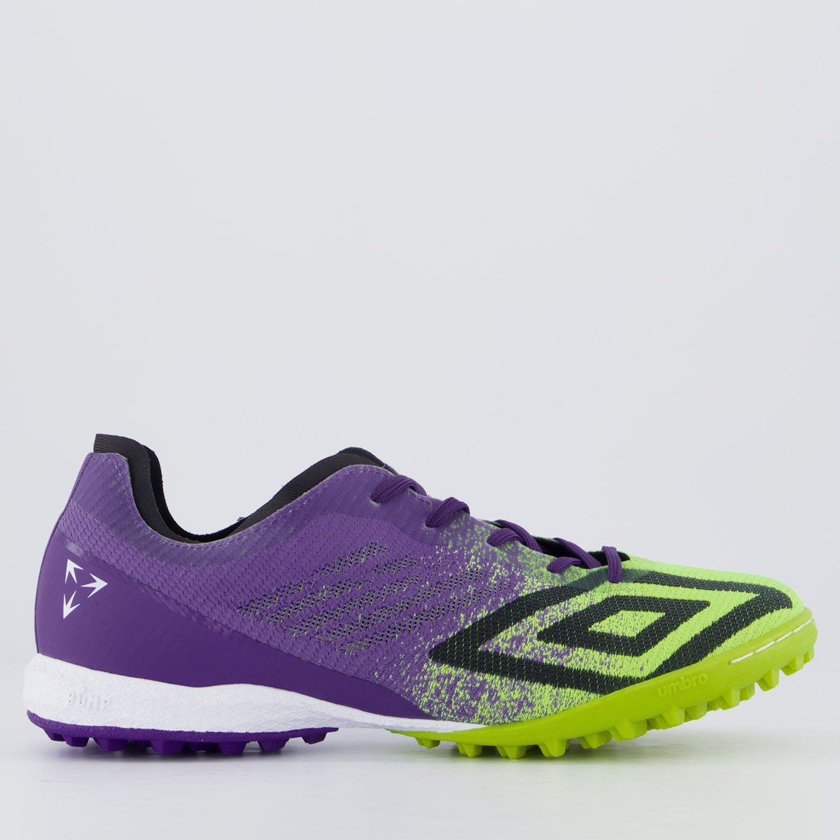 Chuteira Umbro Velocita Décimo Premier Society Roxa e Verde