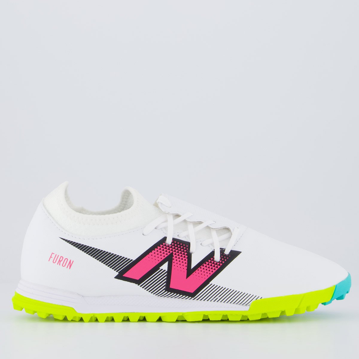 Chuteira New Balance Furon Dispatch Society Branca e Verde