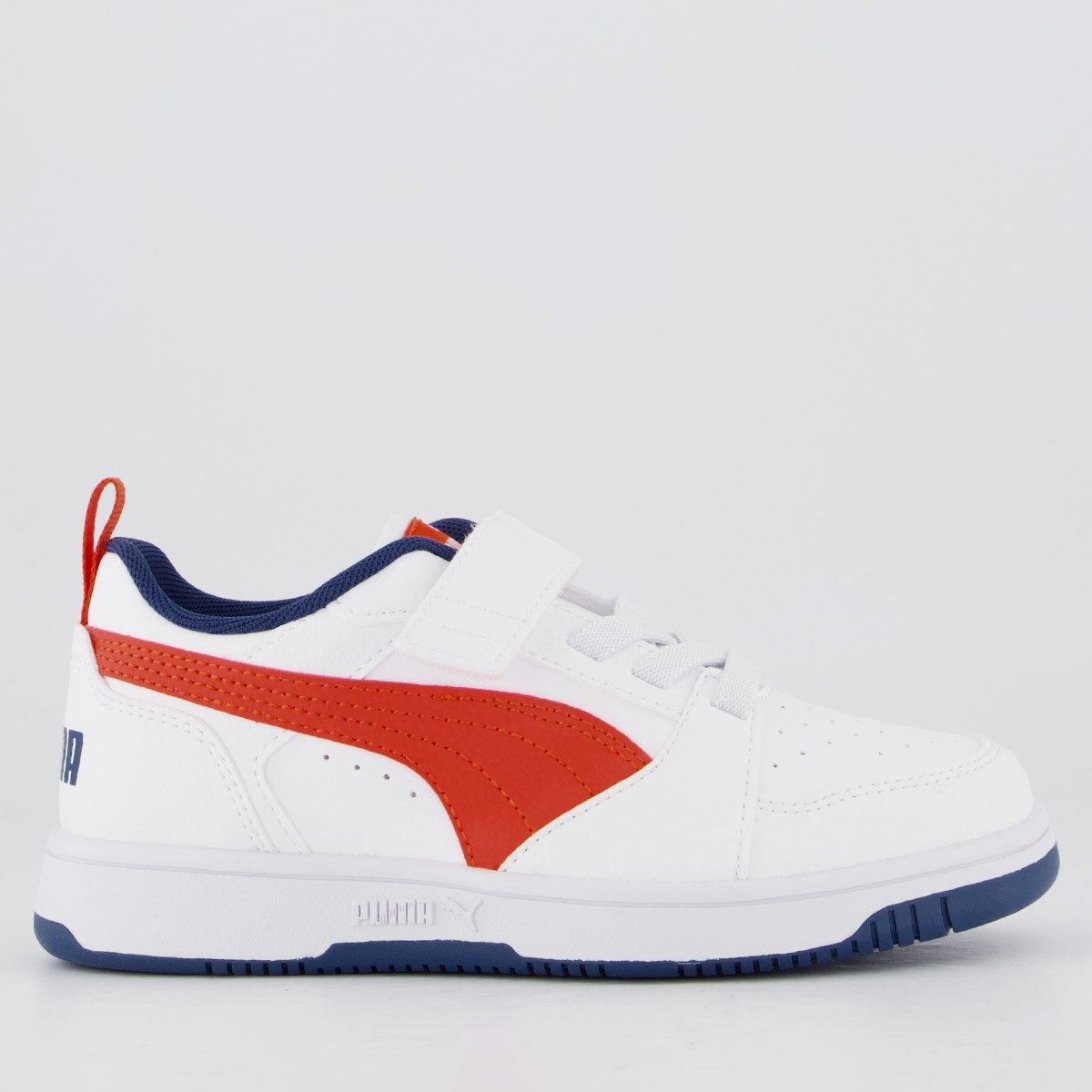 Tênis Puma Rebound V6 LO Juvenil Branco e Vermelho