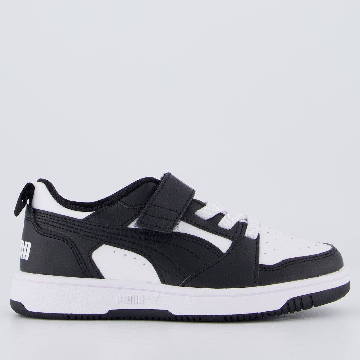 Tênis Puma Rebound V6 LO Juvenil Branco e Preto