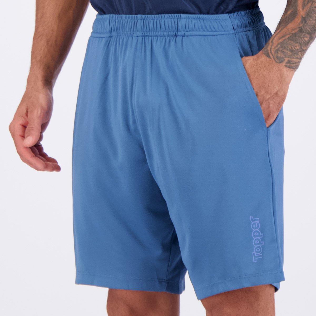Bermuda Topper Malha Stamp Logo Azul Azul 3