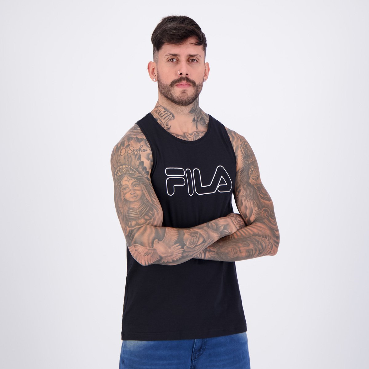 Regata Fila Letter Outline Logo Preta Preto 2