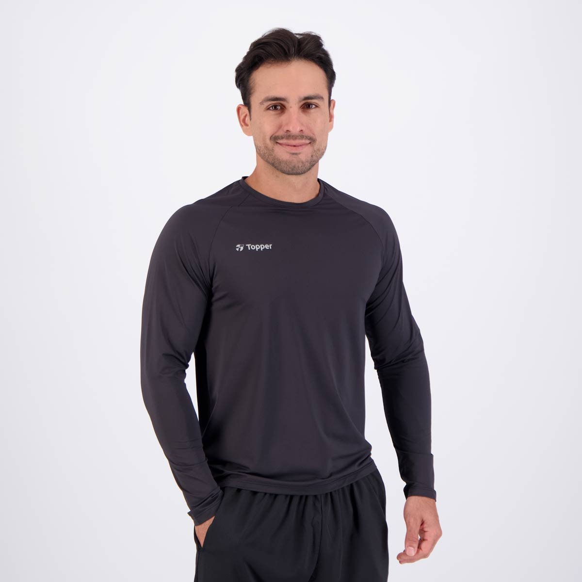 Camiseta Topper Basic Poliamida Manga Longa Preta Preto 2