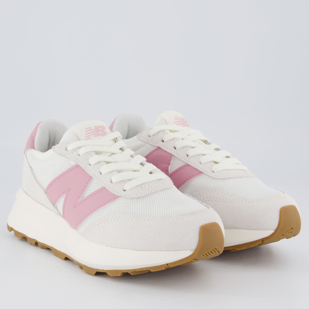 Tênis New Balance 370 V1 Feminino Off-White e Rosa Branco 2