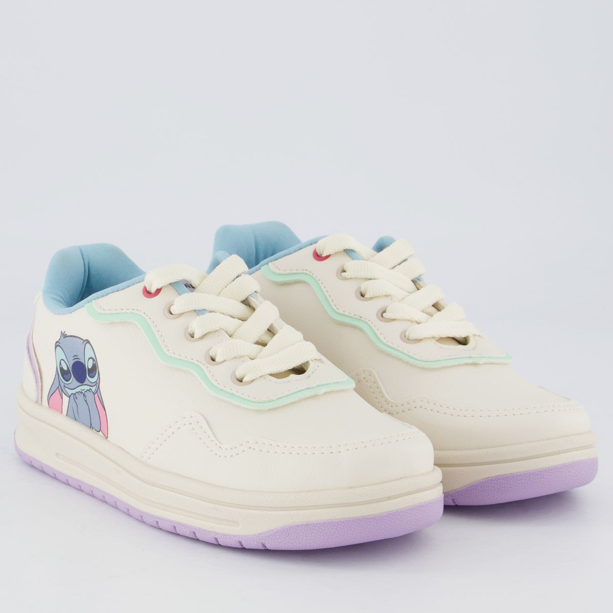 Tênis Disney Stitch Color Juvenil Off White e Lilás Branco 2