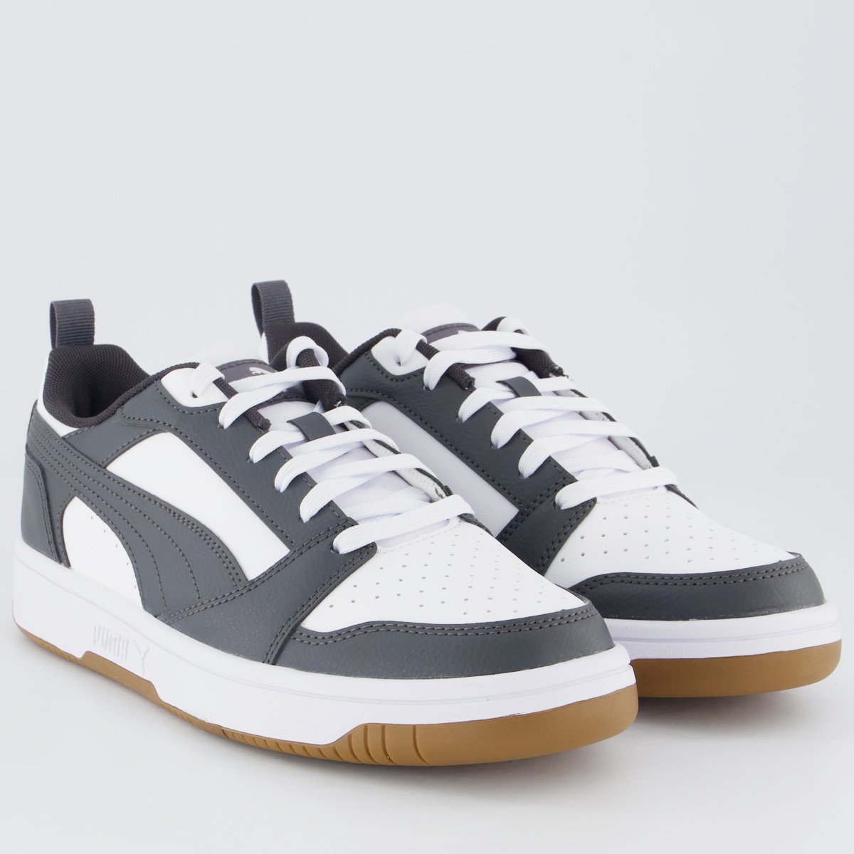 Tênis Puma Rebound V6 LO Juvenil Chumbo e Branco Cinza 2