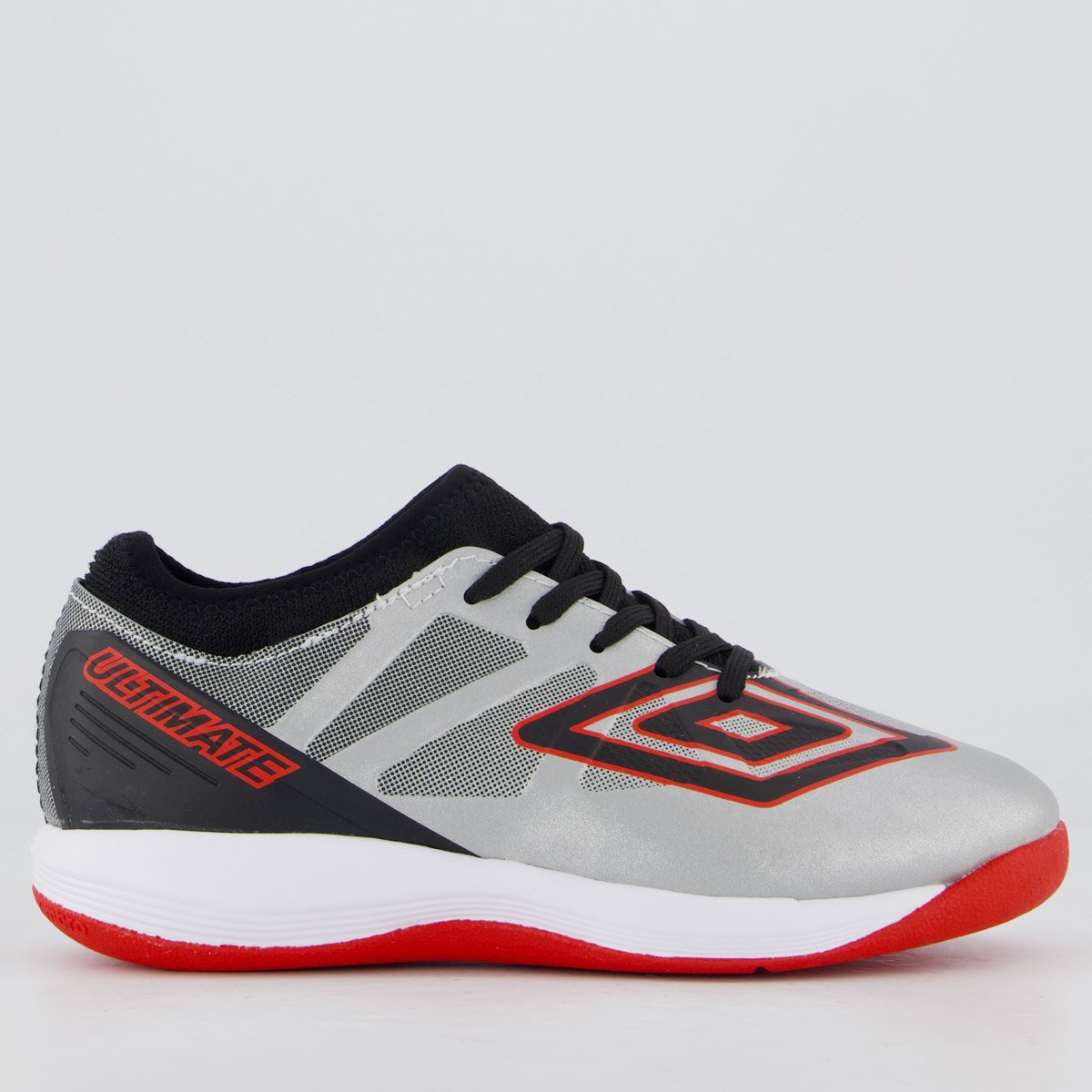 Chuteira Umbro Ultimate Futsal Juvenil Prata e Vermelha