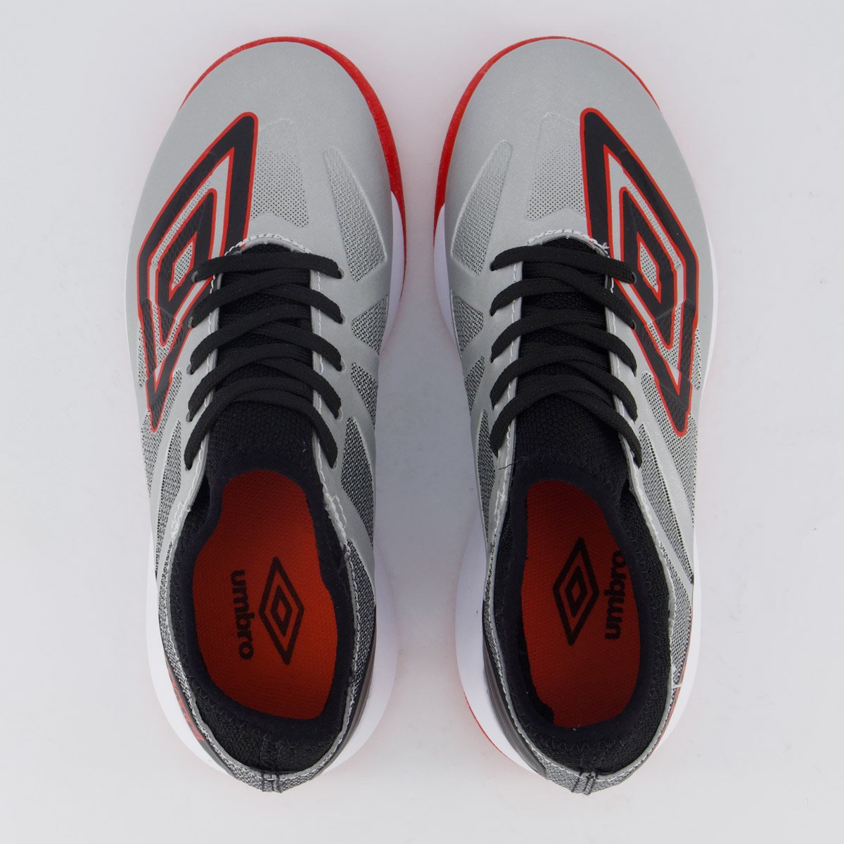 Chuteira Umbro Ultimate Futsal Juvenil Prata e Vermelha Cinza 4