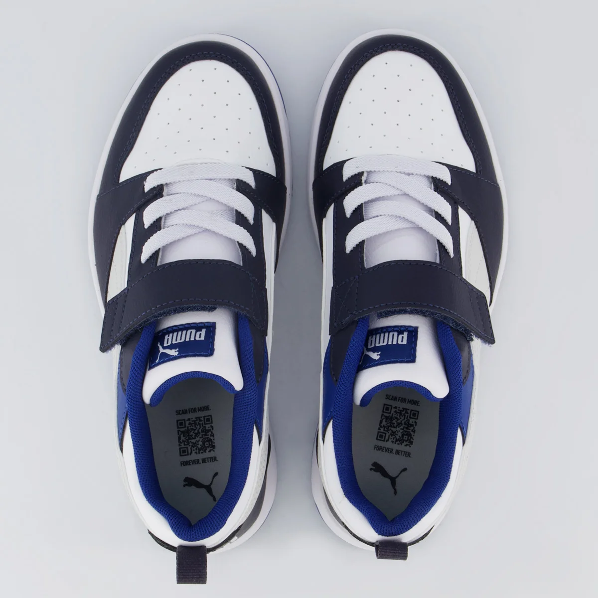 Tênis Puma Rebound V6 LO AC+ PS Juvenil Branco e Azul Marinho Branco 4