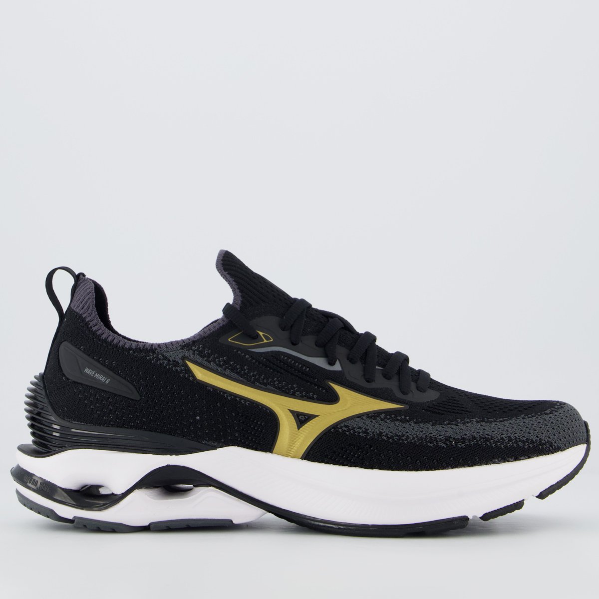 Tênis Mizuno Wave Mirai 8 Preto e Dourado