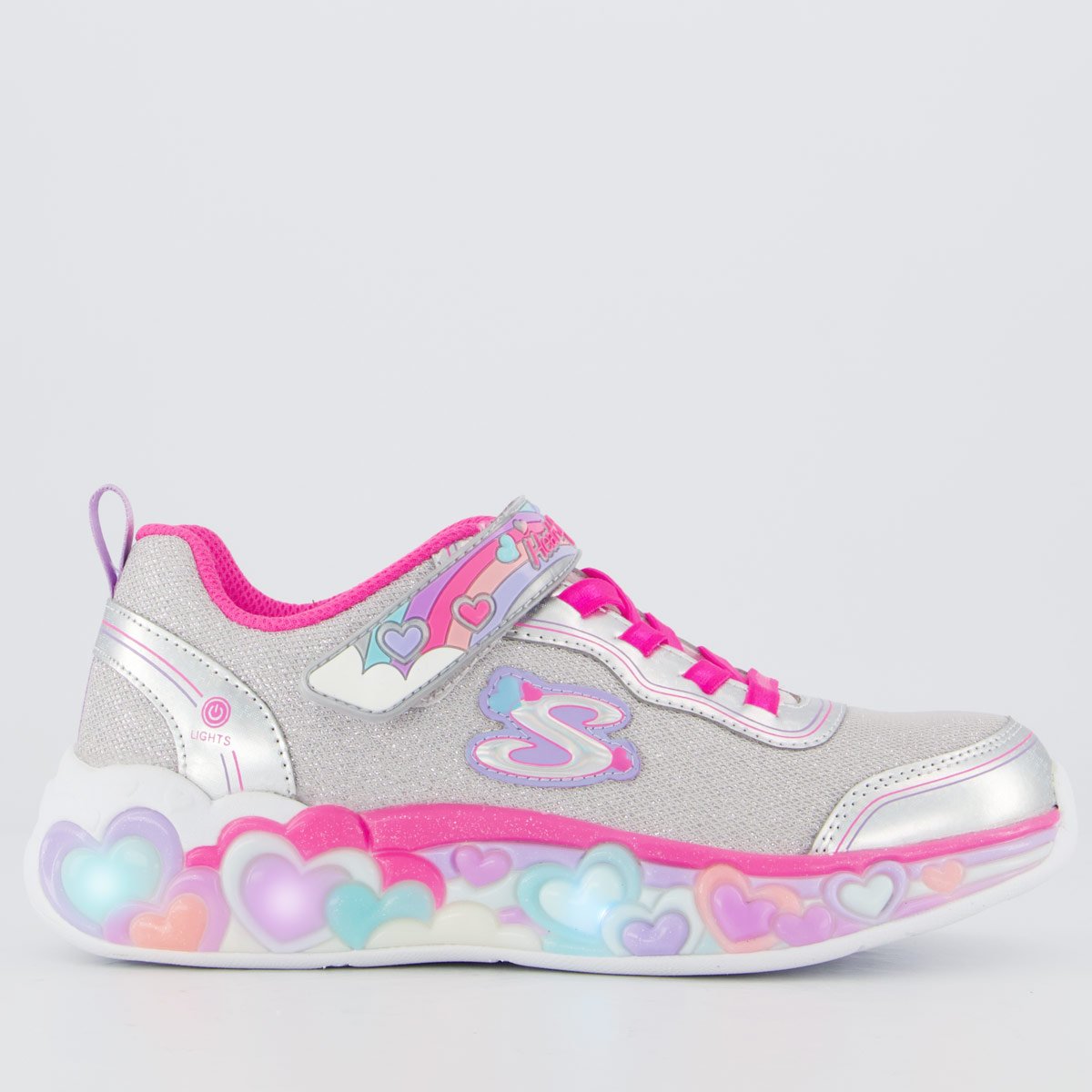 Tênis Skechers Lights Heart Infantil Prata