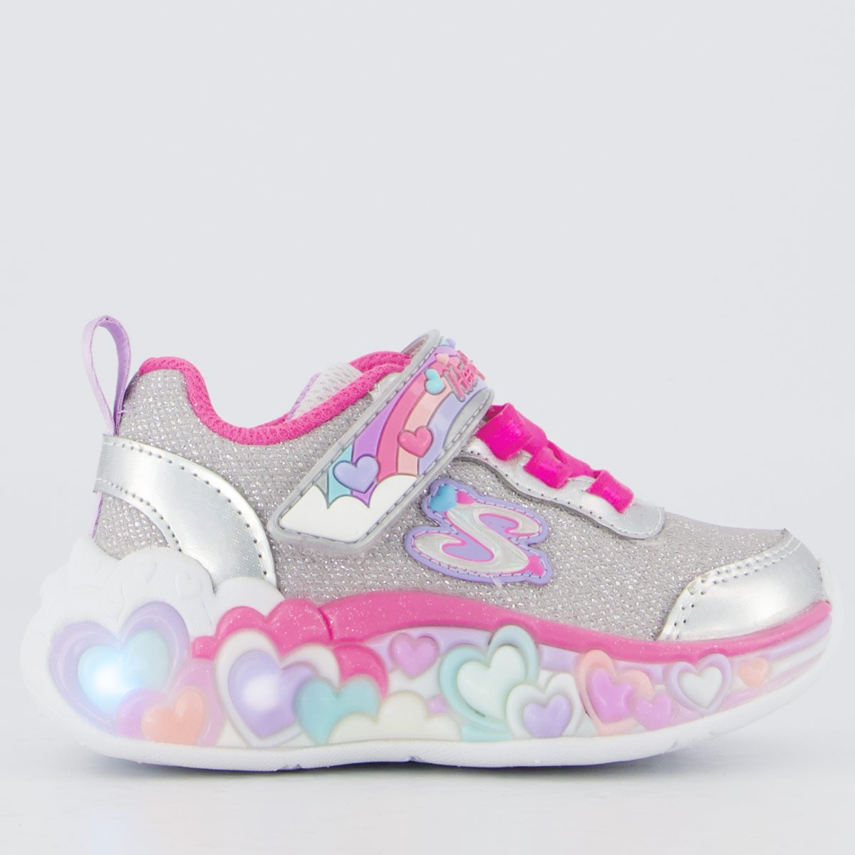 Tênis Skechers Lights Hearts Prata