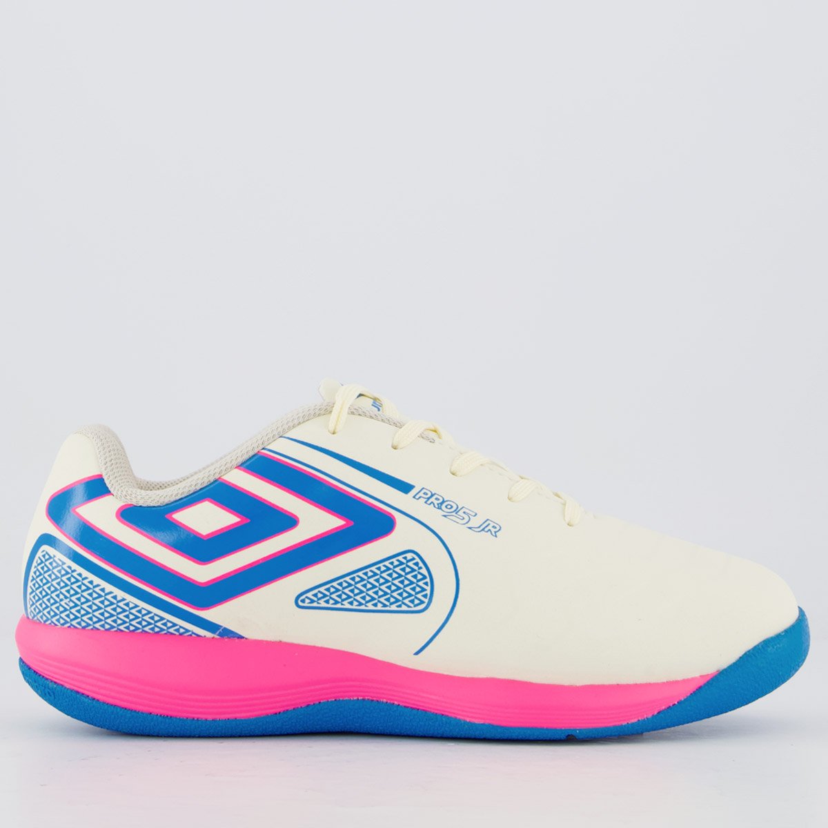 Chuteira Umbro Pro 5 Futsal Juvenil Branca e Rosa