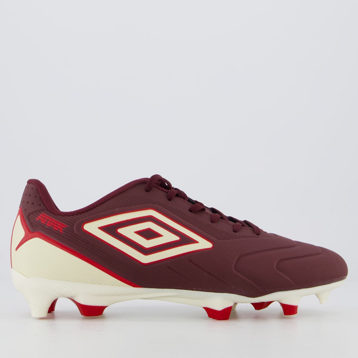 Chuteira Umbro Attak III Campo Branca e Bordô