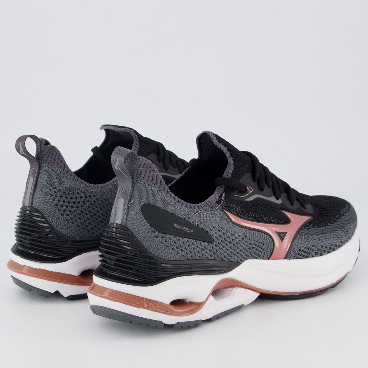 Tênis Mizuno Wave Mirai 8 Feminino Preto e Rosa Preto/Cinza 3
