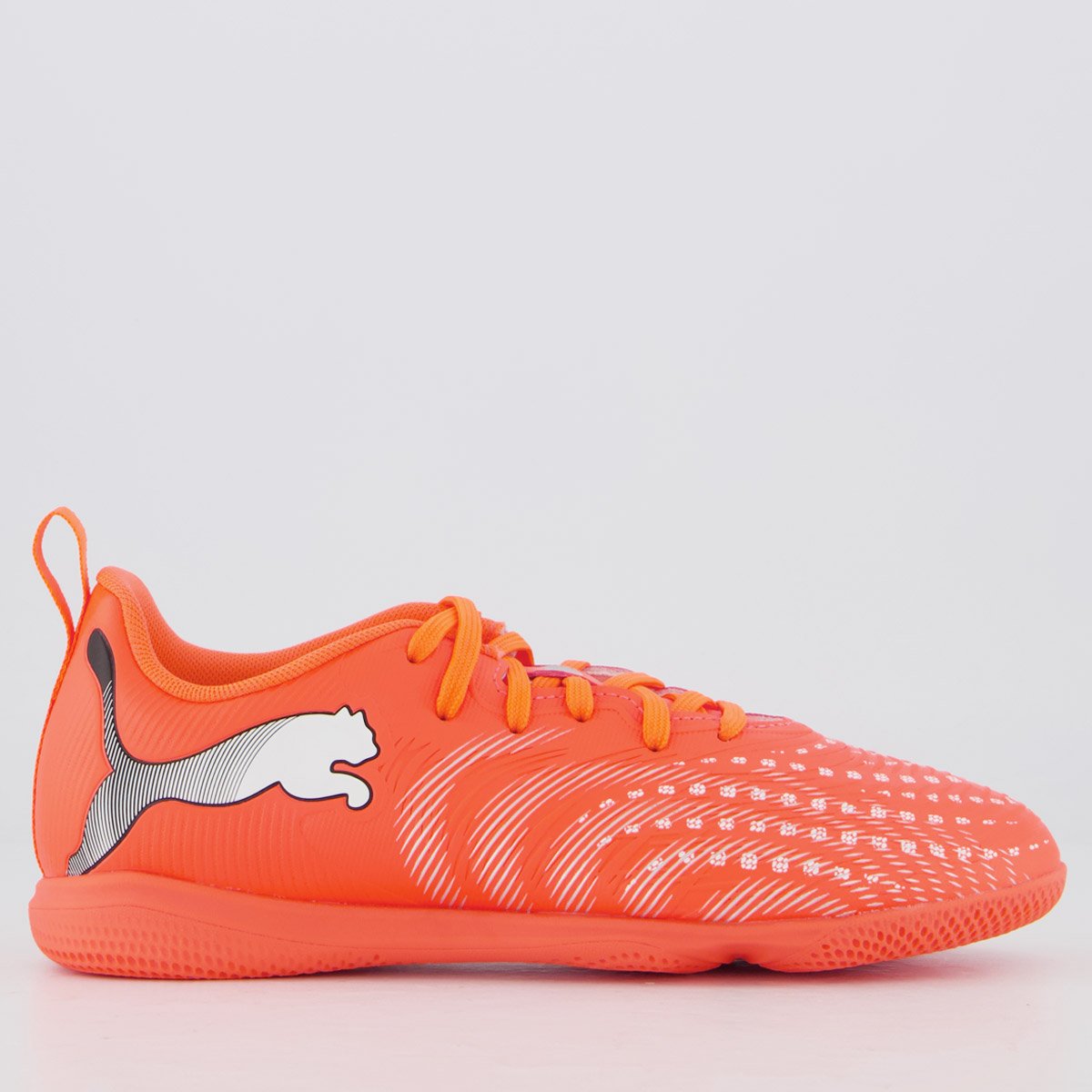 Chuteira Puma Future 9 Play IT Futsal Infantil Laranja e Branca