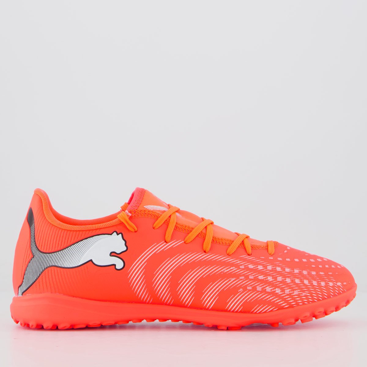 Chuteira Puma Future 9 Play TT Society Laranja e Branca